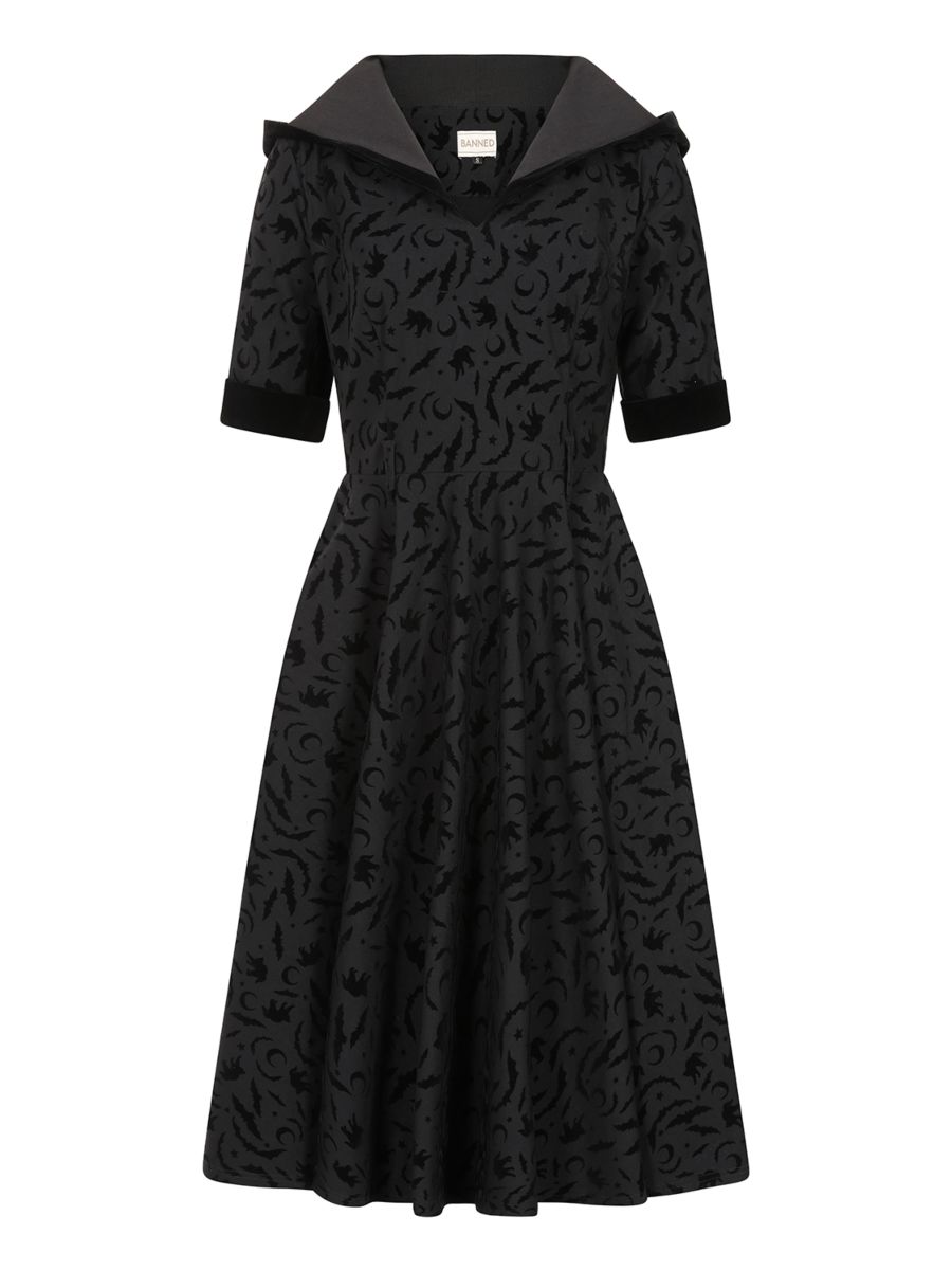 Banned Apparel Tara Halloween Night Hooded Dress with pockets.-Black