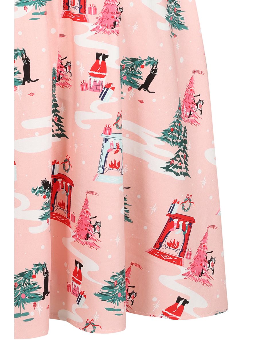 Banned retro Barbara Purrfect Christmas Swing Dress with Pockets.-Pink