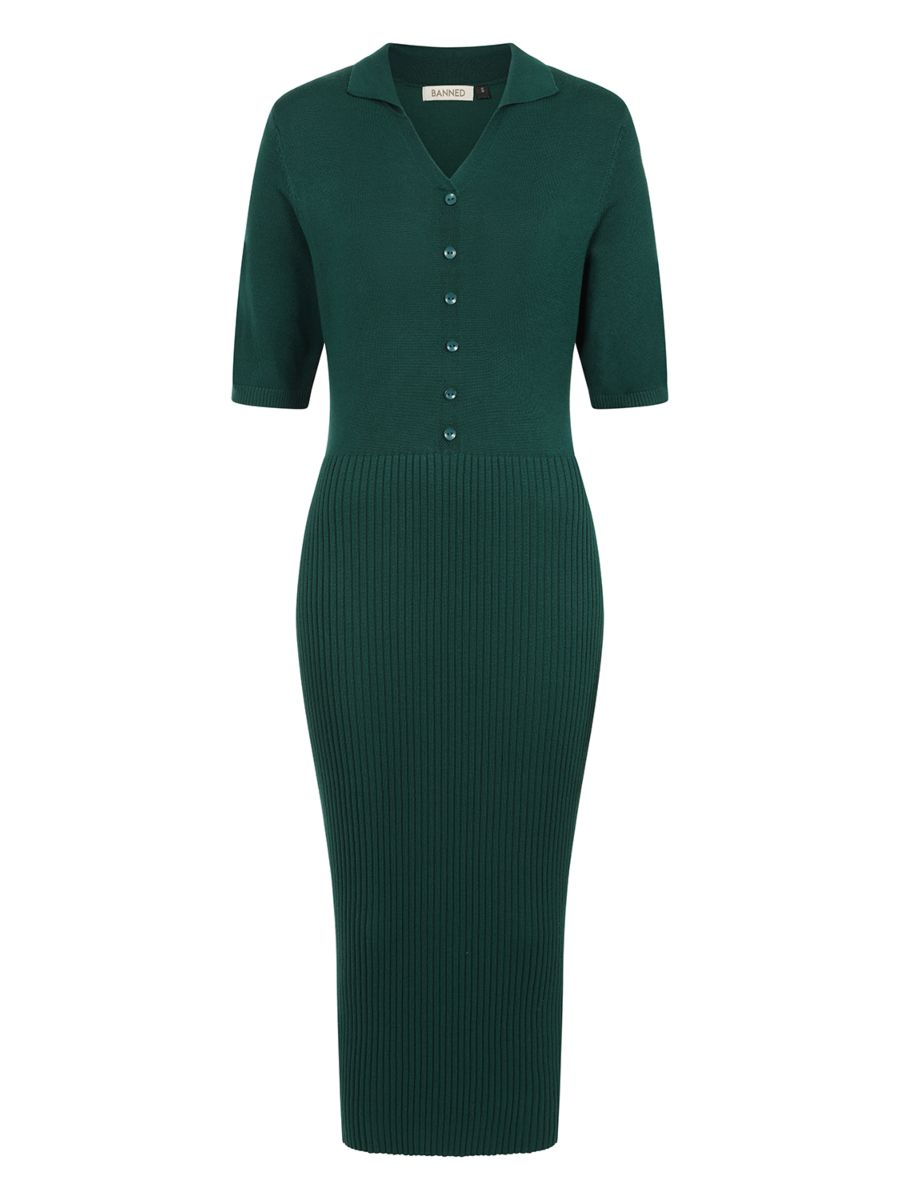1940's Banned Retro Federica knit dress-Green