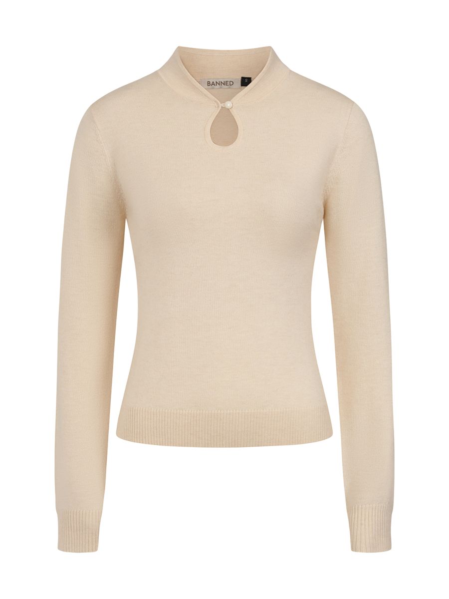 Banned's Mara High-Neck Teardrop Cutout Jumper -Beige
