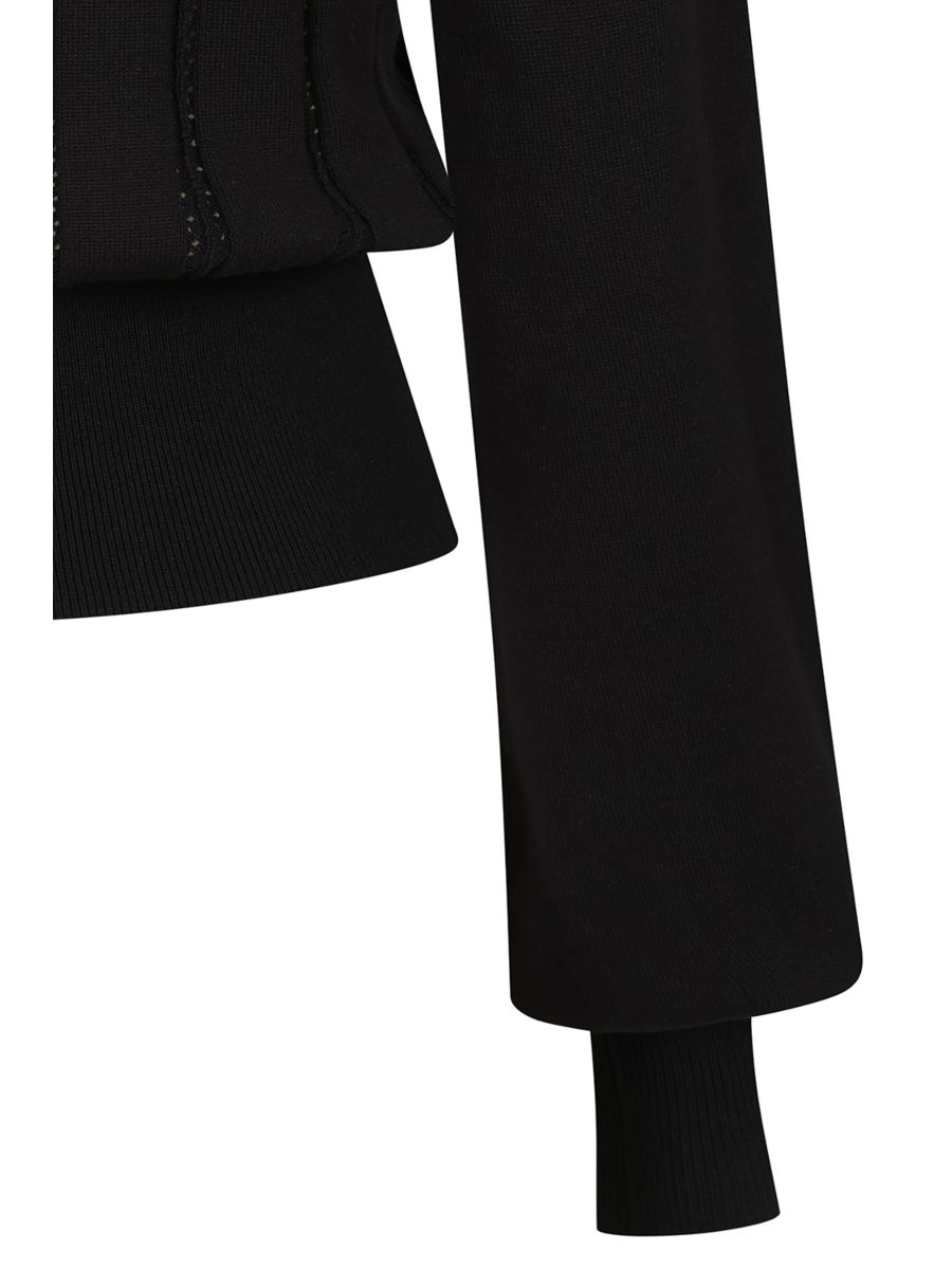 Banned Angel 40s Pointelle Knit Jumper - Crew Neck Pussy Bow Balloon Sleeve Sweater-Black