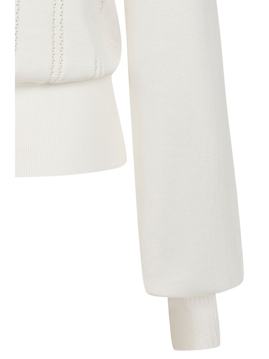 Banned Angel 40s Pointelle Knit Jumper - Crew Neck Pussy Bow Balloon Sleeve Sweater-OffWhite