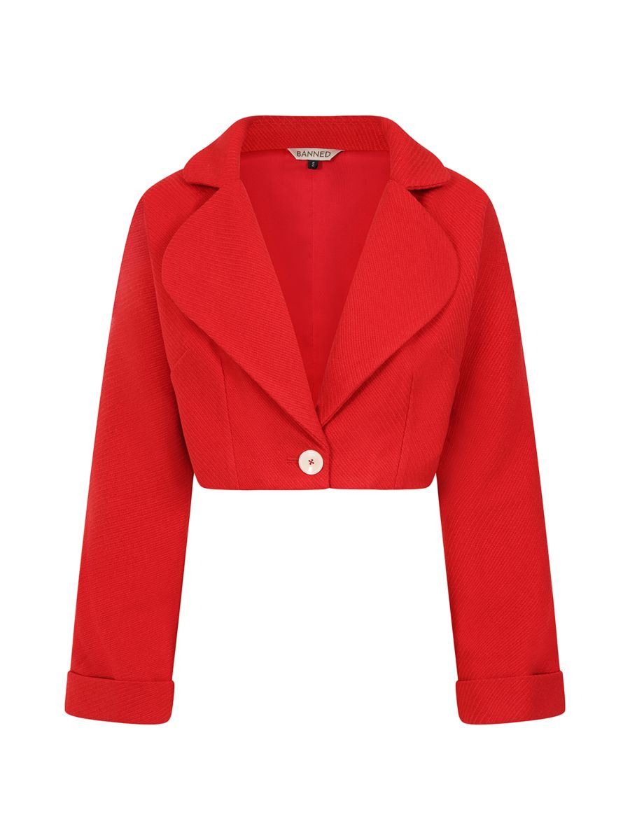 Banned Marilyn 50s Cropped Jacket - Vintage Style Wide Collar Jacket-Red