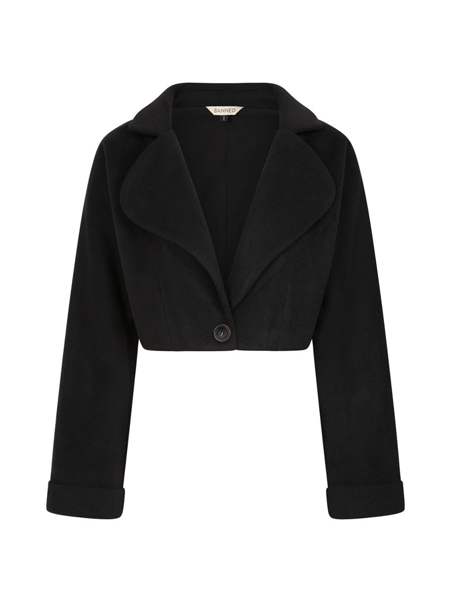 Banned Marilyn 50s Cropped Jacket - Vintage Style Wide Collar Jacket-Black