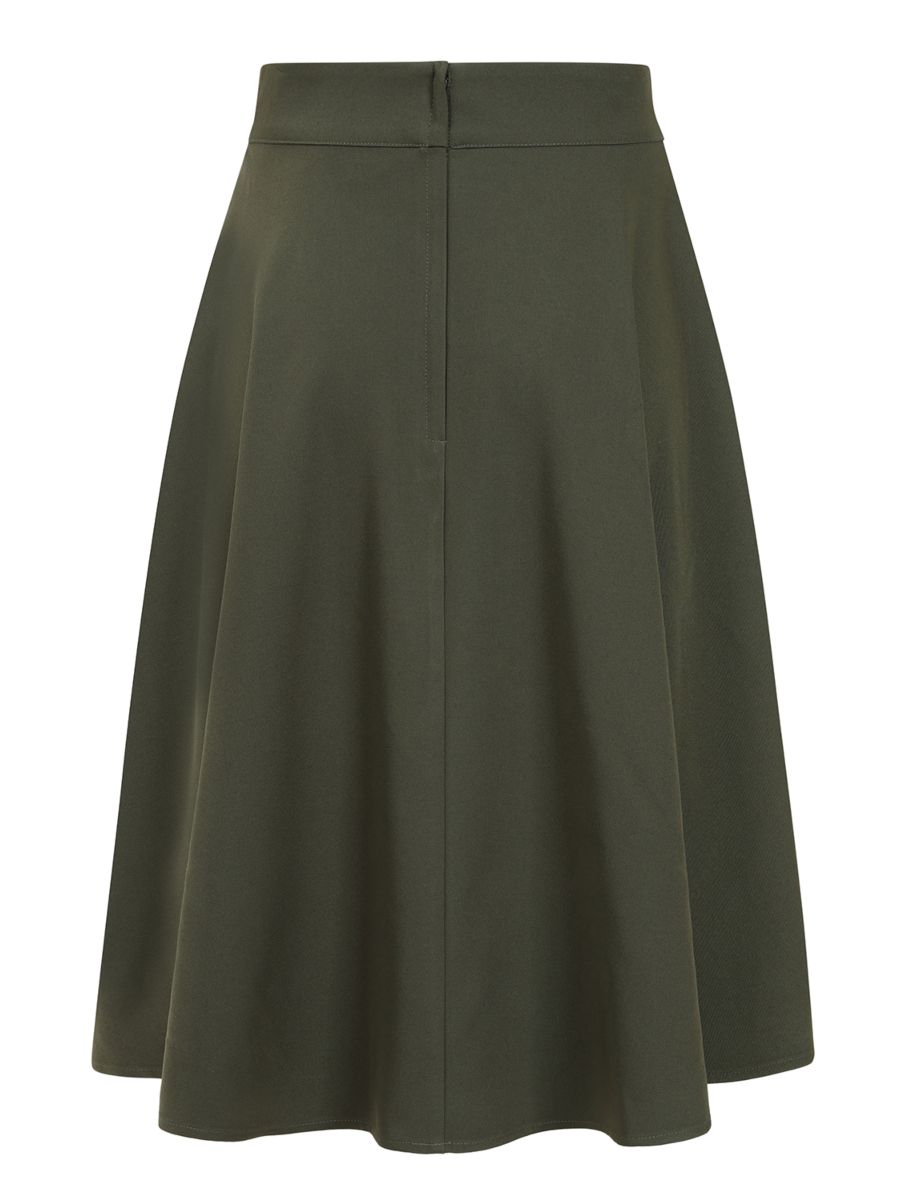 Banned Retro Book Club Swing Skirt with Button and faux flap pocket details-Green