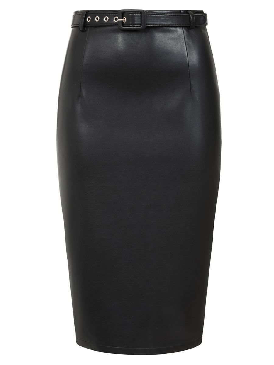 Banned Ada PU Pencil Skirt - 50s Style Secretary Vegan Leather Skirt-Black