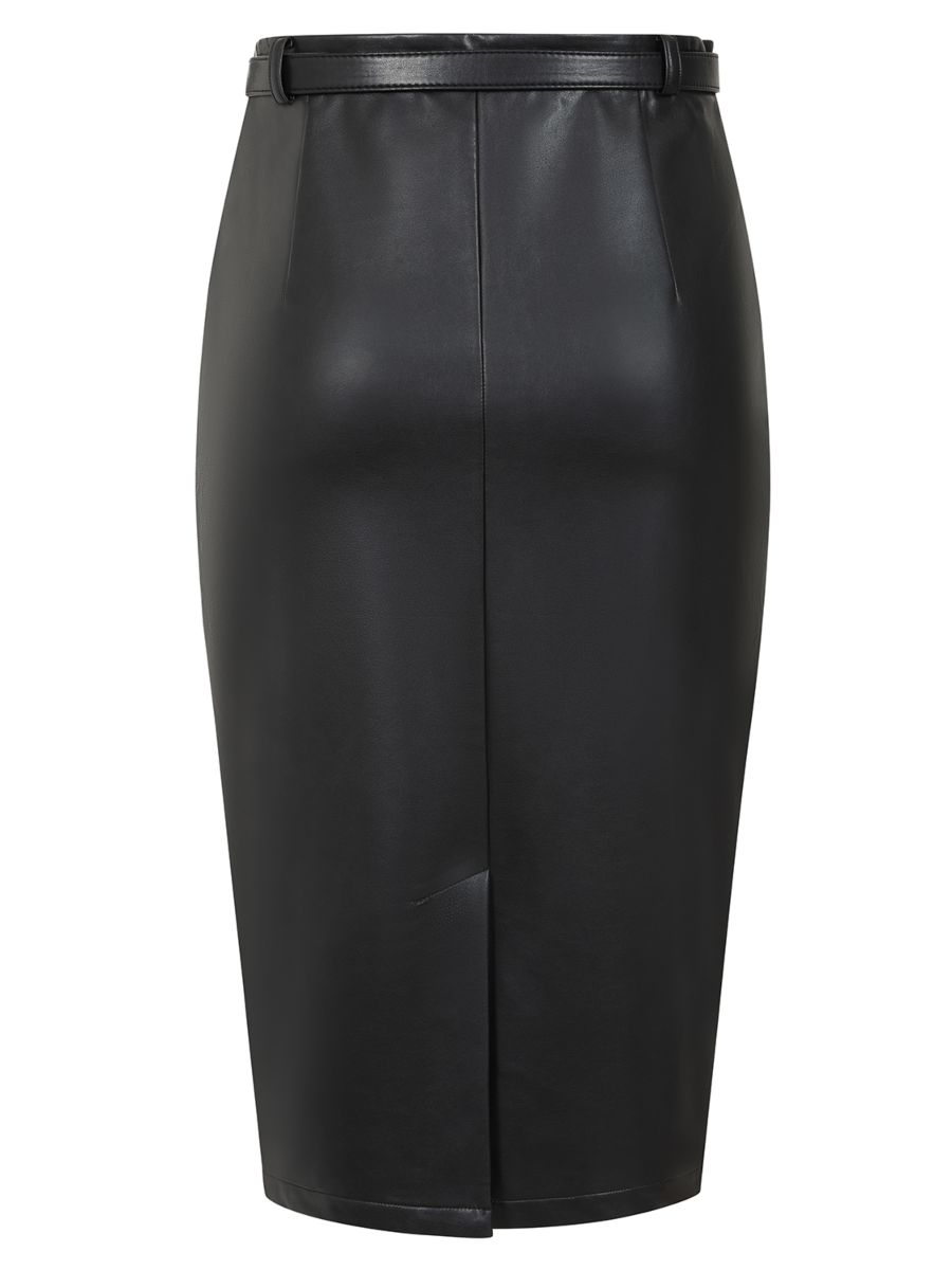 Banned Ada PU Pencil Skirt - 50s Style Secretary Vegan Leather Skirt-Black