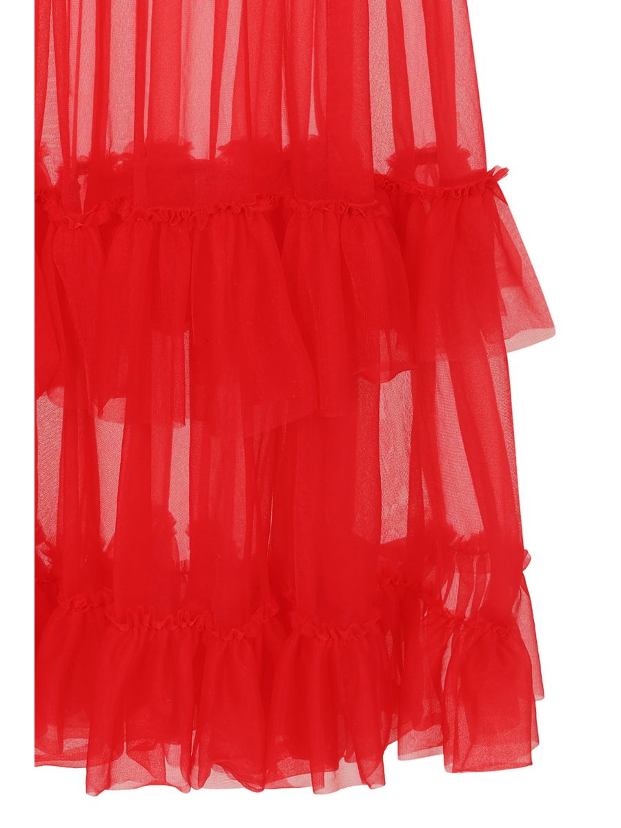 Banned Mia Single Layer Petticoat - 50s Style Double Frill Soft Mesh Underskirt-Red