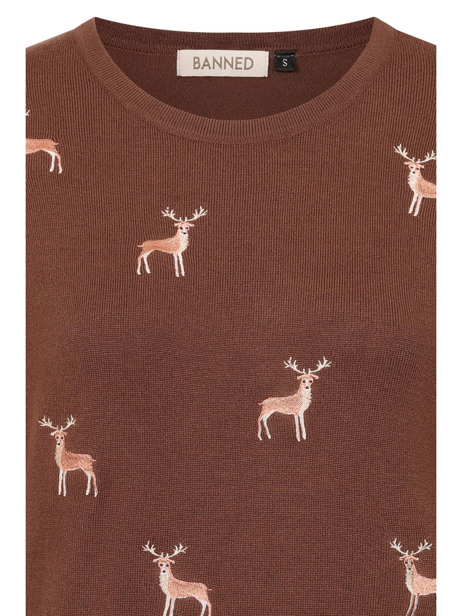 1950's Banned Ruby Sweet Deer Jumper - Vintage Style Reindeer Pattern Knit Sweater-Brown