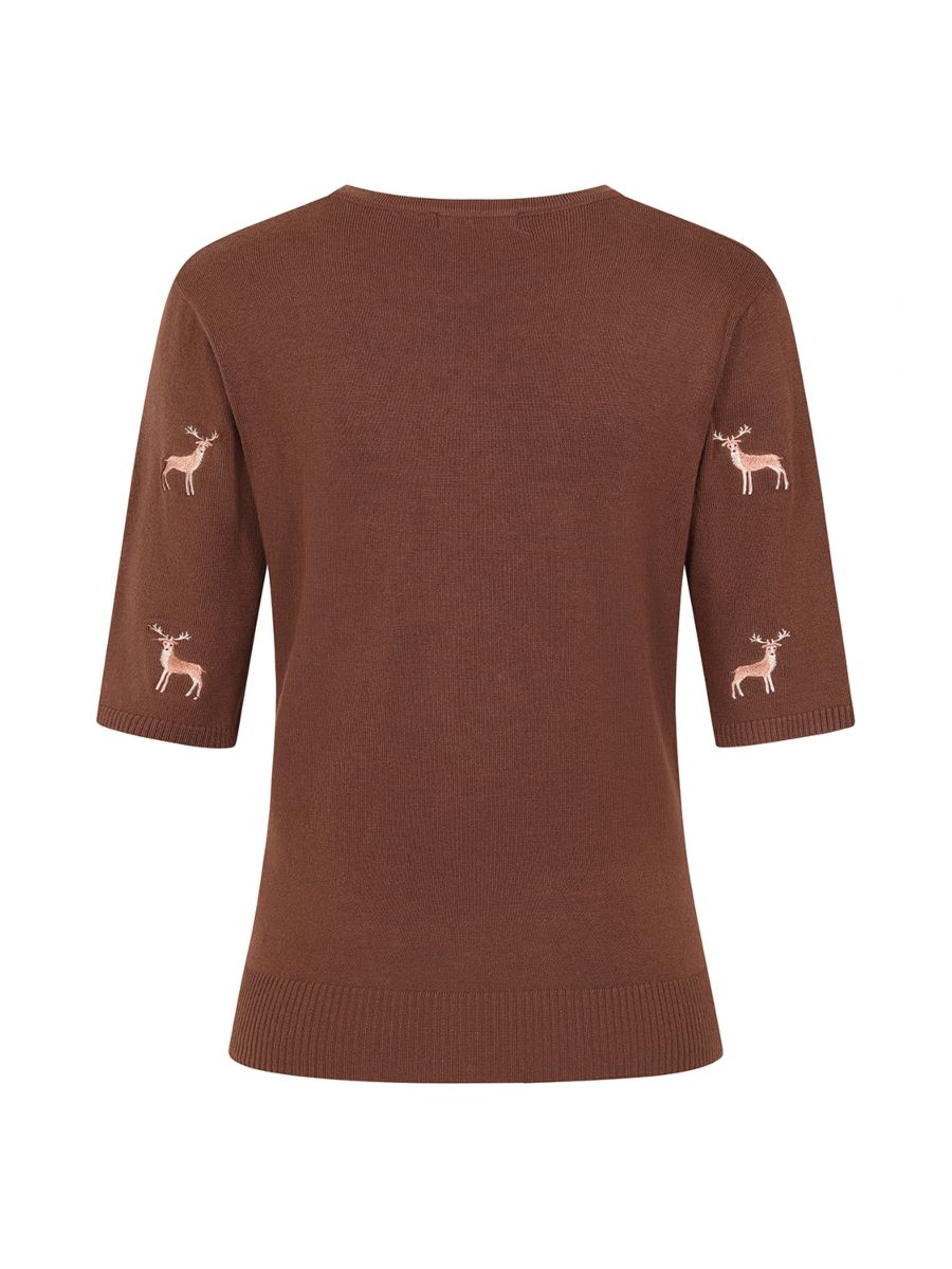 1950's Banned Ruby Sweet Deer Jumper - Vintage Style Reindeer Pattern Knit Sweater-Brown