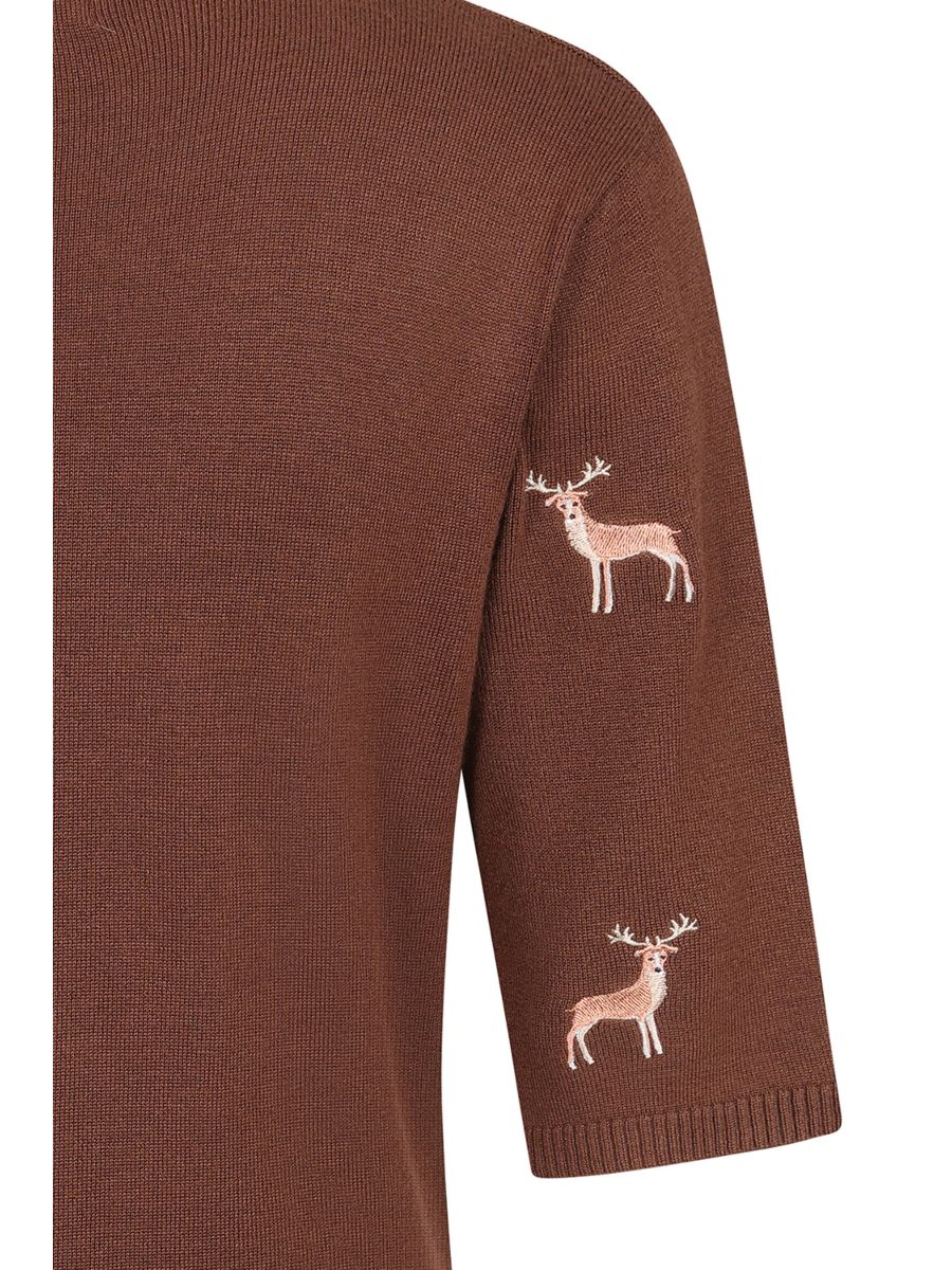 1950's Banned Ruby Sweet Deer Jumper - Vintage Style Reindeer Pattern Knit Sweater-Brown