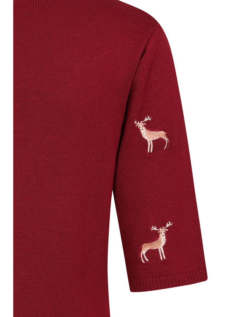 1950's Banned Ruby Sweet Deer Jumper - Vintage Style Reindeer Pattern Knit Sweater-Burgundy