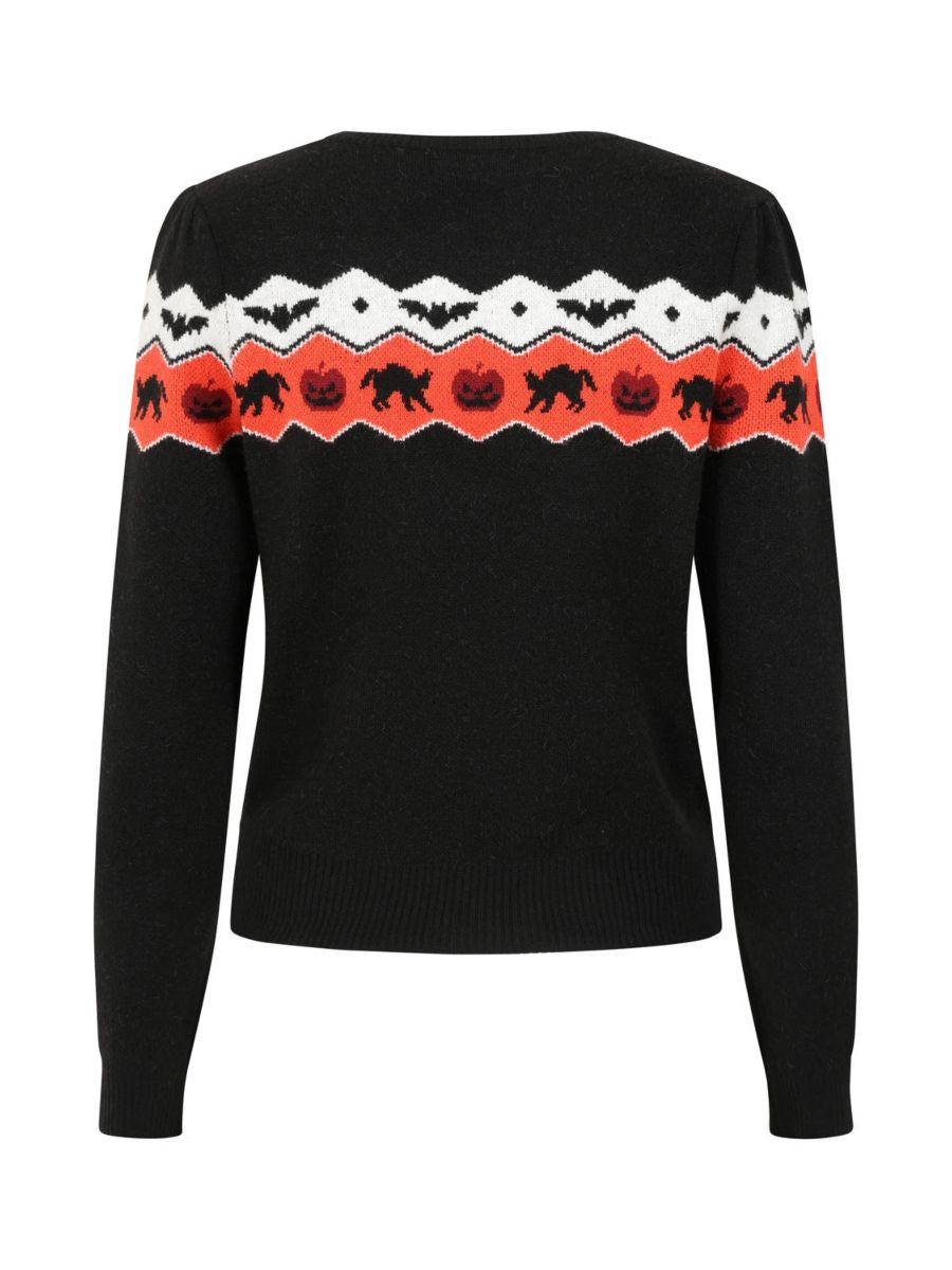 Banned Cindy Halloween Cat Jumper - Retro Style Pumpkin Fair Isle Sweater-Black