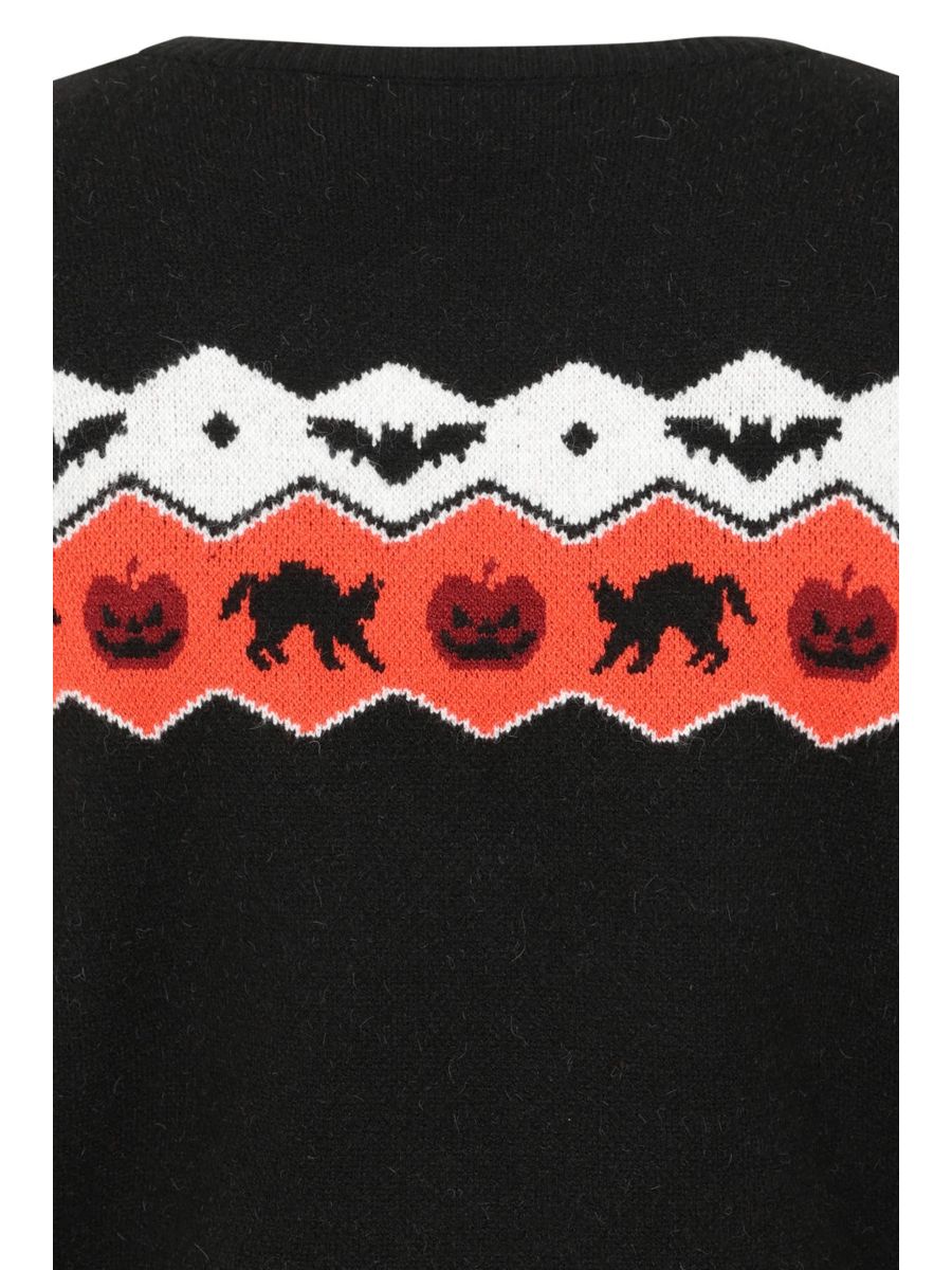 Banned Cindy Halloween Cat Jumper - Retro Style Pumpkin Fair Isle Sweater-Black
