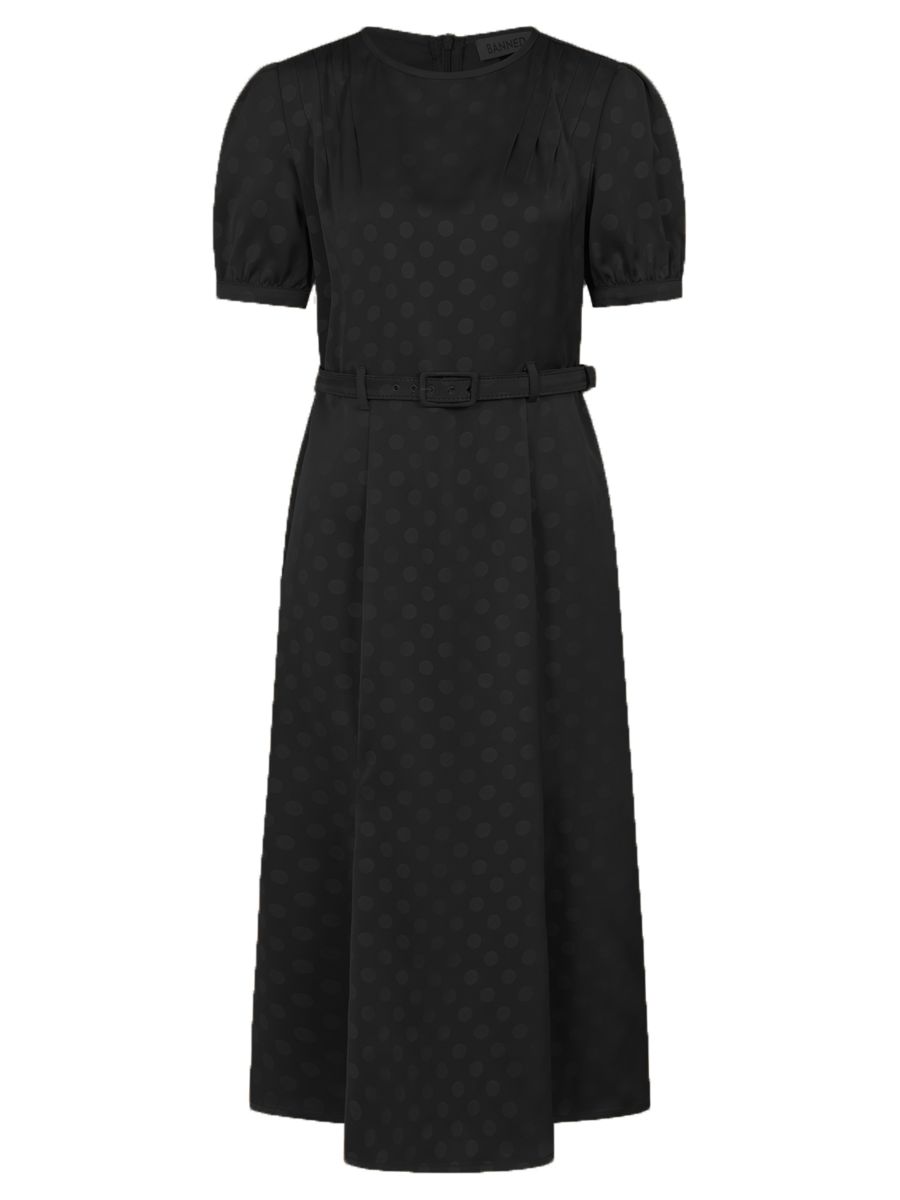 1940's Banned Retro Iris polka dot brown dress -Black