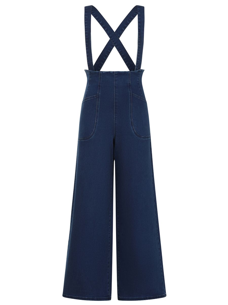 Banned Retro Jolene 50s High Waist Suspender Jeans-Denim/Blue