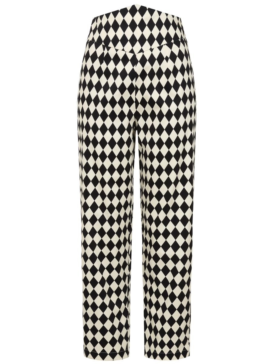 Banned Samantha Harlequin Cigarette Trousers - 50s Style Rockabilly Diamond Print Pants-Black/White