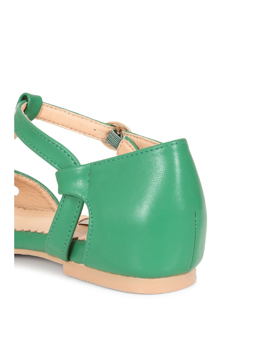 BANNED Retro Secret Love Dapper Sandals Vintage T-Bar Flats With Cut-Out Hearts In Vegan Faux Leather-Green