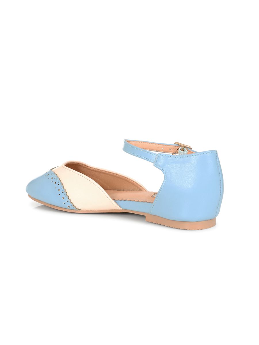 BANNED Retro Dapper Dancemates Flats Retro Two-Tone Brogue Sandals With Hidden Wedge & Ankle Strap-Light Blue