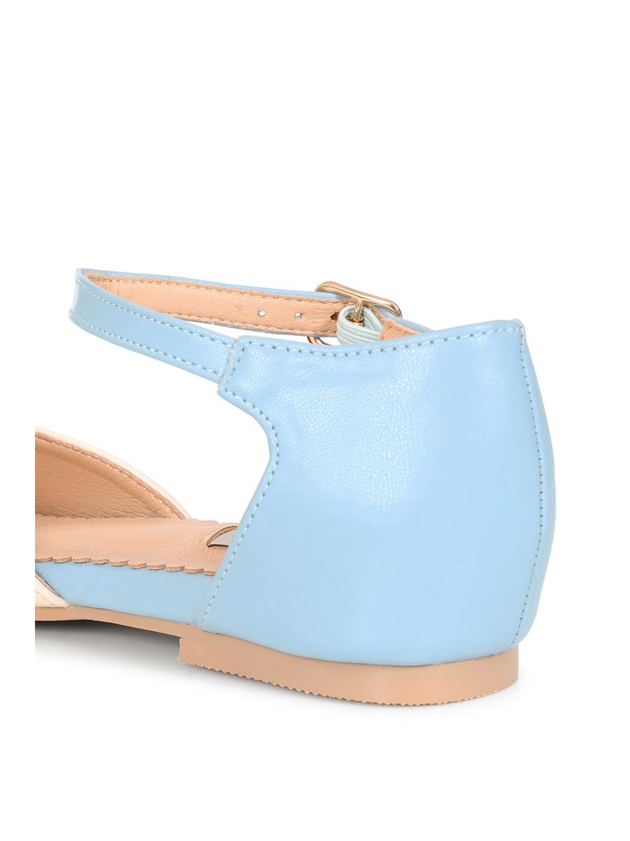 BANNED Retro Dapper Dancemates Flats Retro Two-Tone Brogue Sandals With Hidden Wedge & Ankle Strap-Light Blue