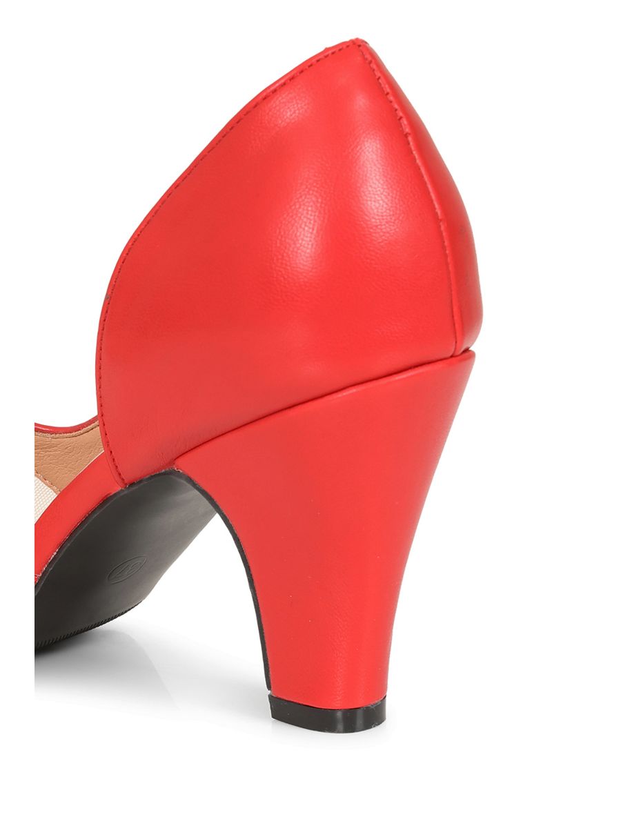 BANNED RETRO Love From Kelly Lee Peep Toe Heels With Heart Mesh And Bow Detail-Red