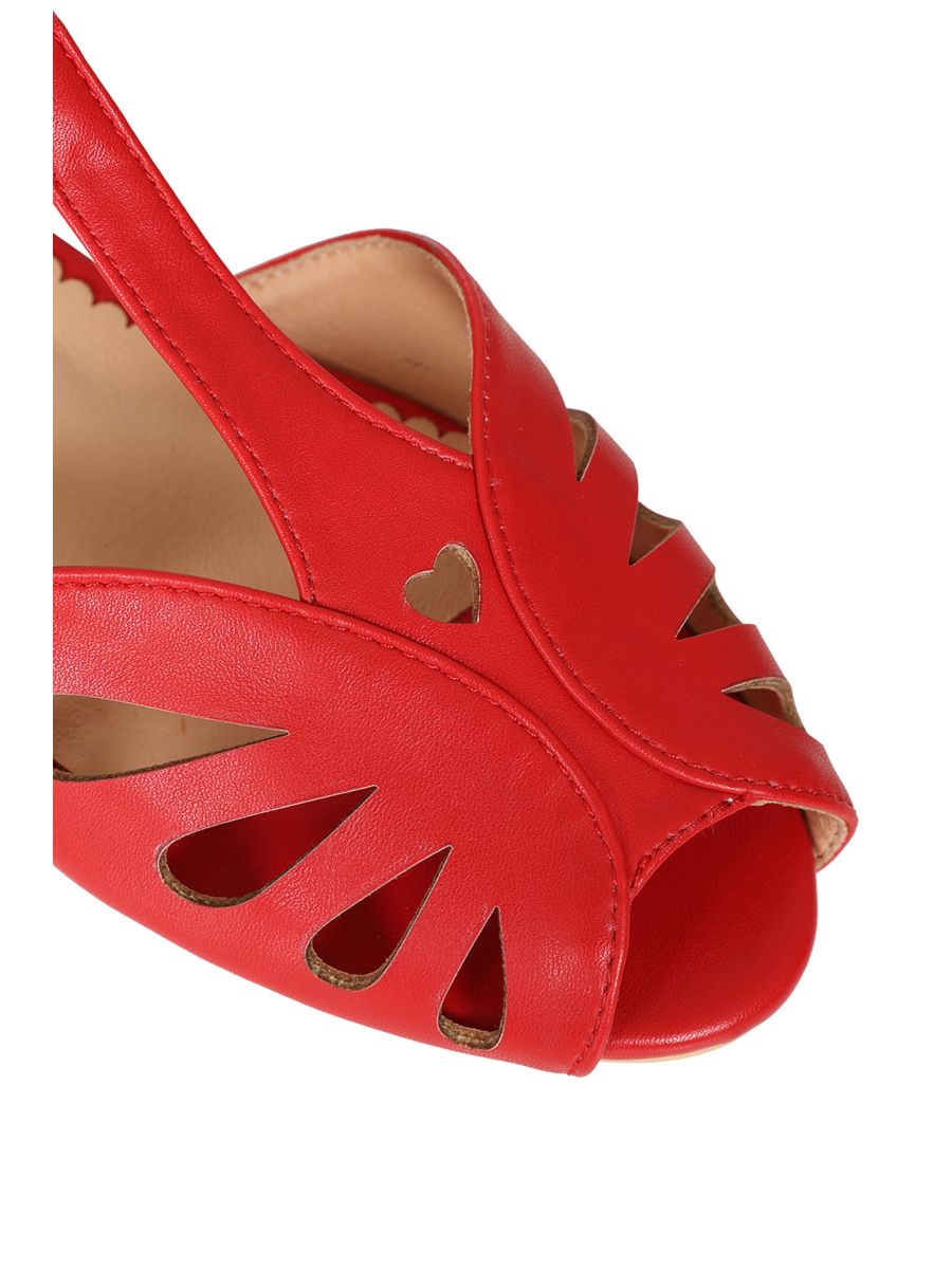 BANNED Retro Secret Love Dapper Sandals Vintage T-Bar Flats With Cut-Out Hearts In Vegan Faux Leather-Red