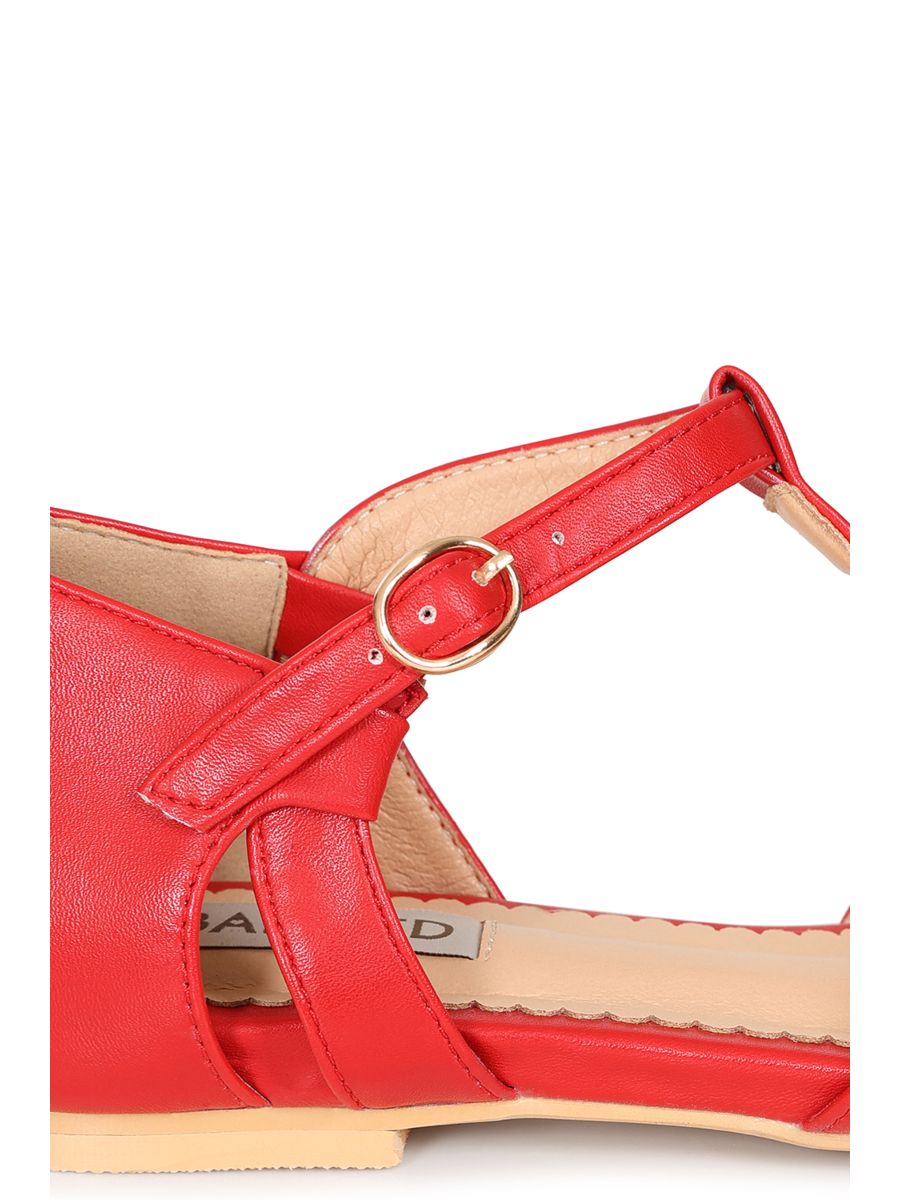 BANNED Retro Secret Love Dapper Sandals Vintage T-Bar Flats With Cut-Out Hearts In Vegan Faux Leather-Red