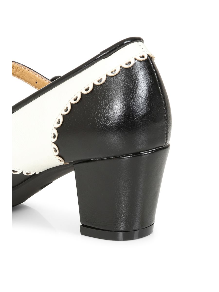 Vintage Voyager Banned Pumps - Retro-Inspired T-Strap Two-Tone Mary Janes With Distressed PU Upper-Black/White