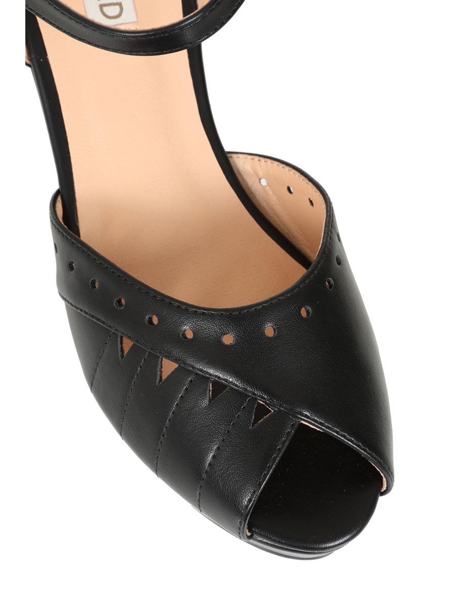 BANNED RETRO Sunny Daze Wedge 1940s-Inspired Cut-Out Peep Toe Sandals With Ankle Strap-Black