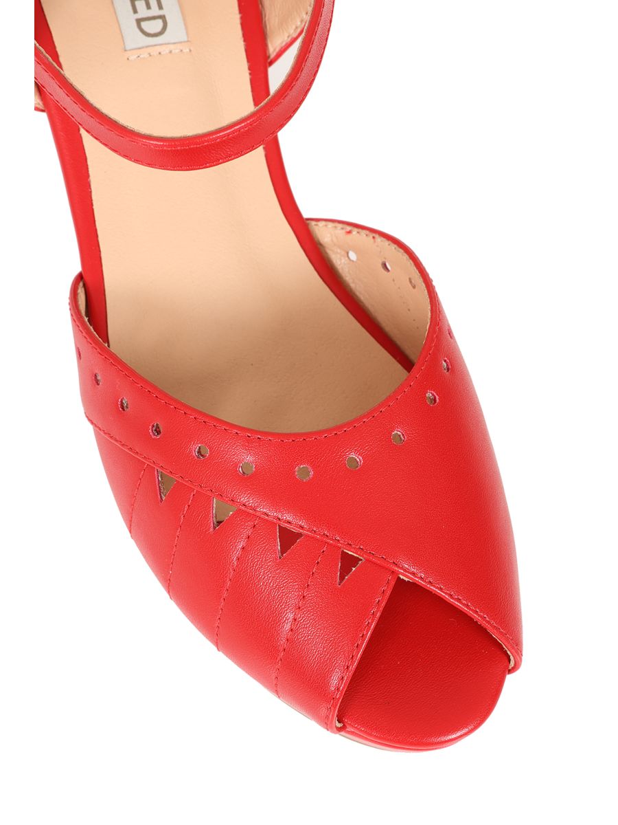 BANNED RETRO Sunny Daze Wedge 1940s-Inspired Cut-Out Peep Toe Sandals With Ankle Strap-Red