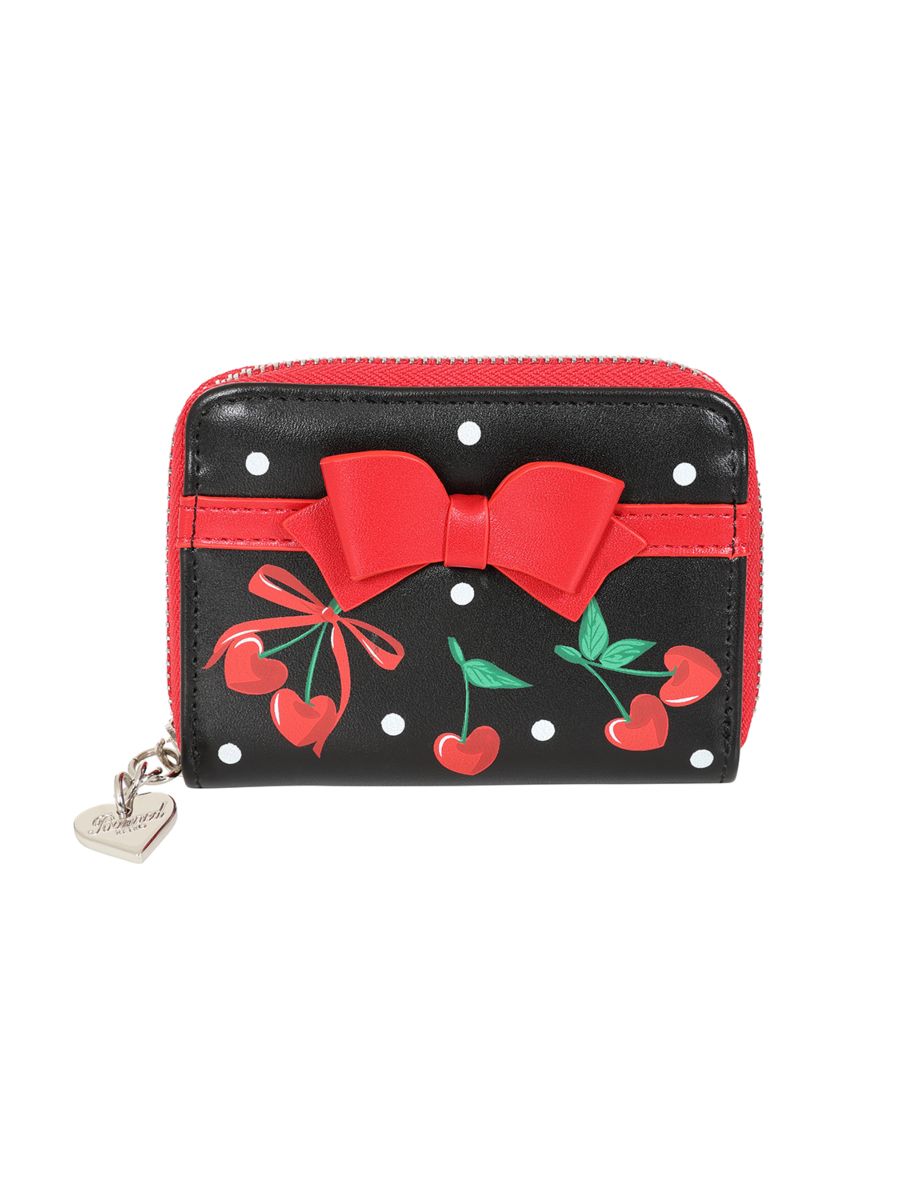 Banned Retro Cherry Bow Handbag Purse   Rockabilly-Inspired Retro Bag with Cherry Motif and Bow Detail-Black