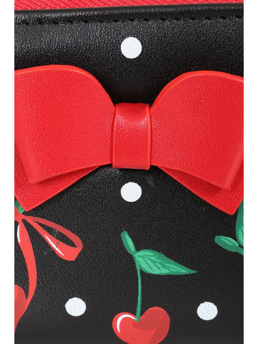 Banned Retro Cherry Bow Handbag Purse   Rockabilly-Inspired Retro Bag with Cherry Motif and Bow Detail-Black
