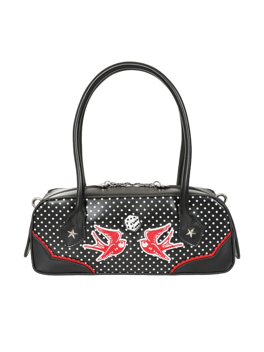 Banned Retro Viva Las Vegas Handbag   Rockabilly Swallow and Dice Retro Bag-Black