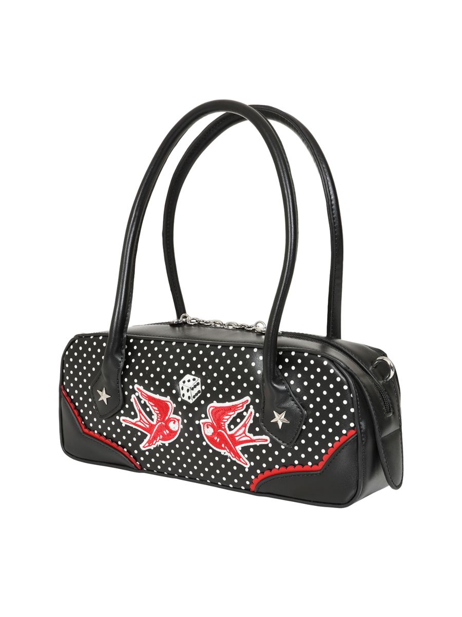Banned Retro Viva Las Vegas Handbag   Rockabilly Swallow and Dice Retro Bag-Black