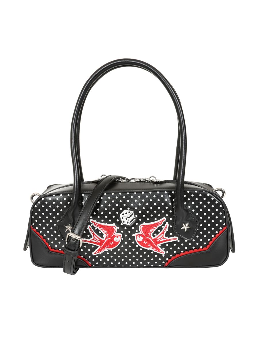 Banned Retro Viva Las Vegas Handbag   Rockabilly Swallow and Dice Retro Bag-Black