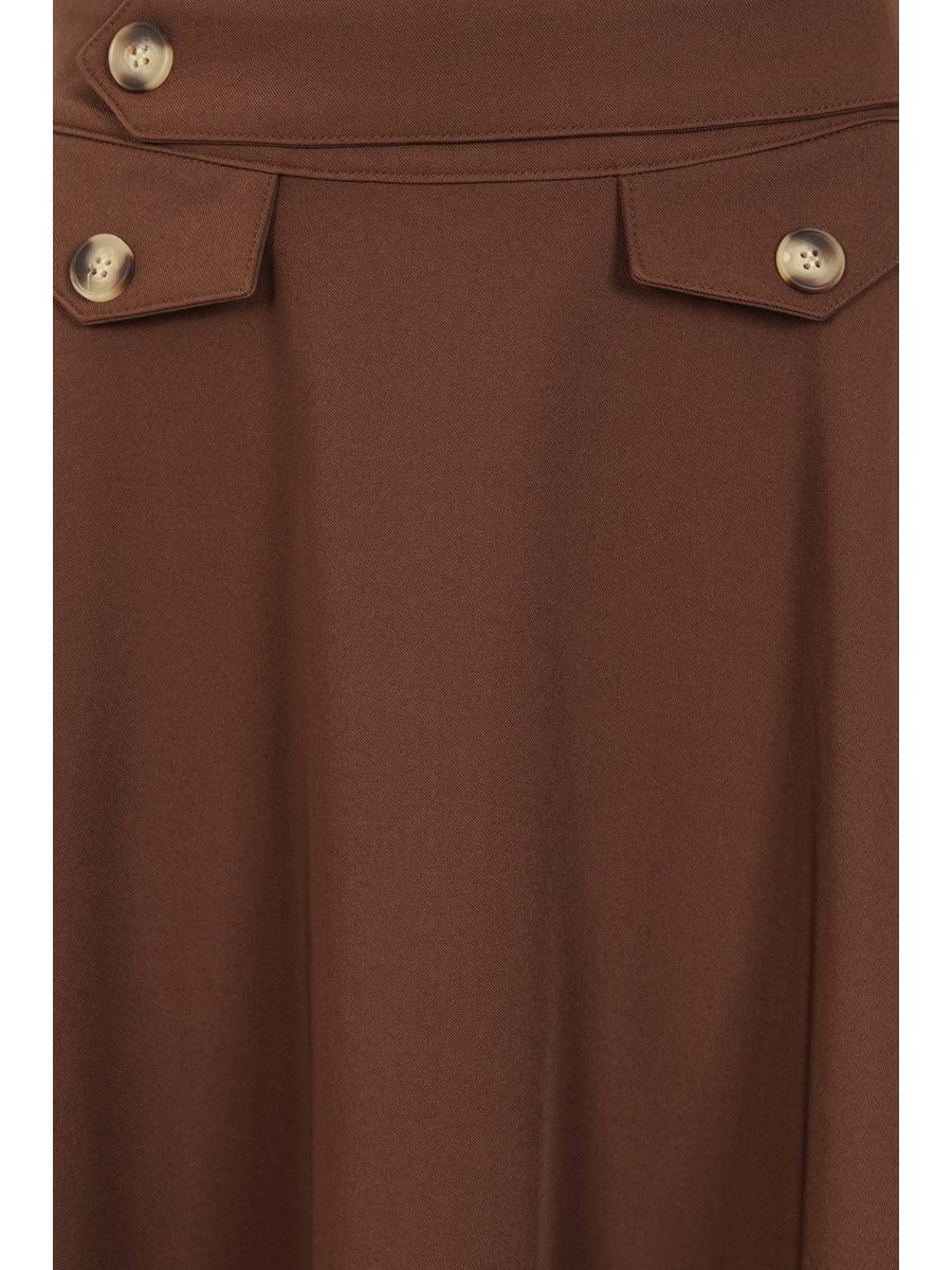 Banned Retro Book Club Swing Skirt with Button and faux flap pocket details-Brown