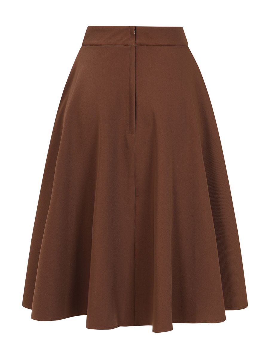 Banned Retro Book Club Swing Skirt with Button and faux flap pocket details-Brown