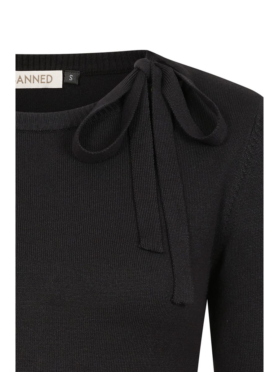 Banned Bella Bow Knit Jumper - 50s Style Keyhole Collar Sweater-Black