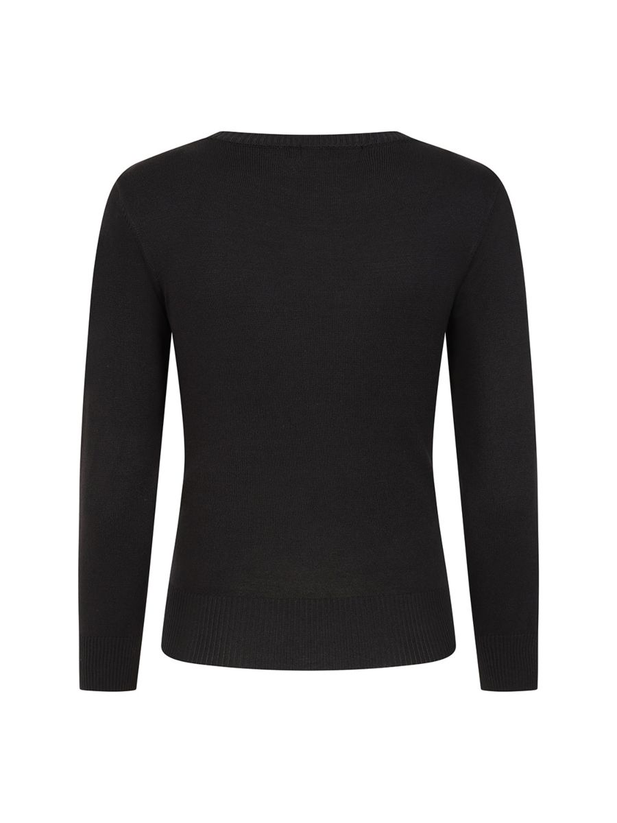 Banned Bella Bow Knit Jumper - 50s Style Keyhole Collar Sweater-Black