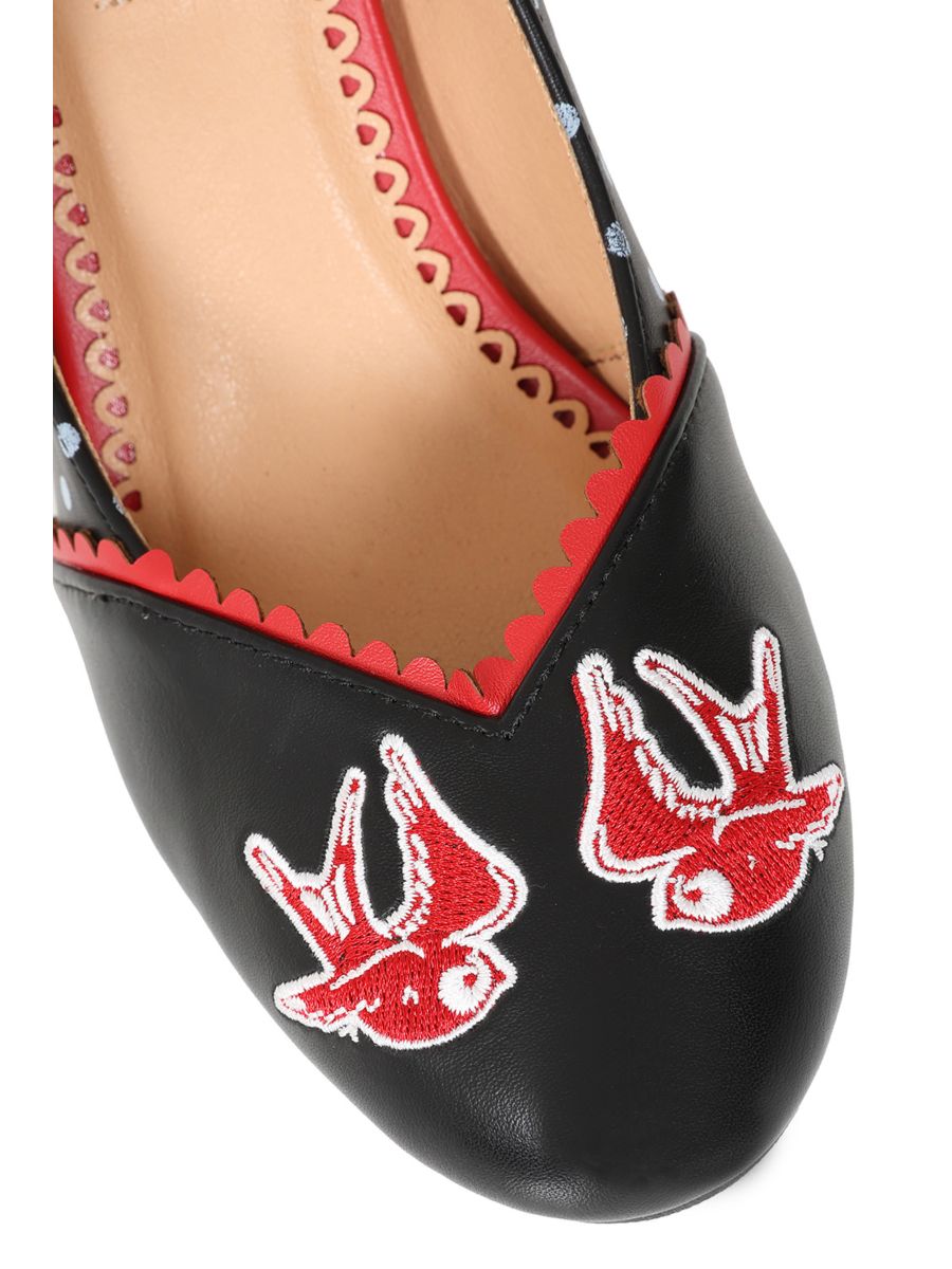 BANNED RETRO Viva Las Vegas Pumps Embroidered Rockabilly Heels With Swallow & Dice Detail-Black