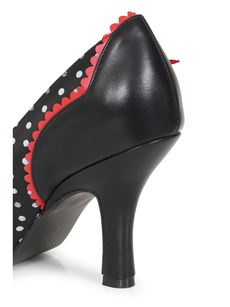 BANNED RETRO Viva Las Vegas Pumps Embroidered Rockabilly Heels With Swallow & Dice Detail-Black