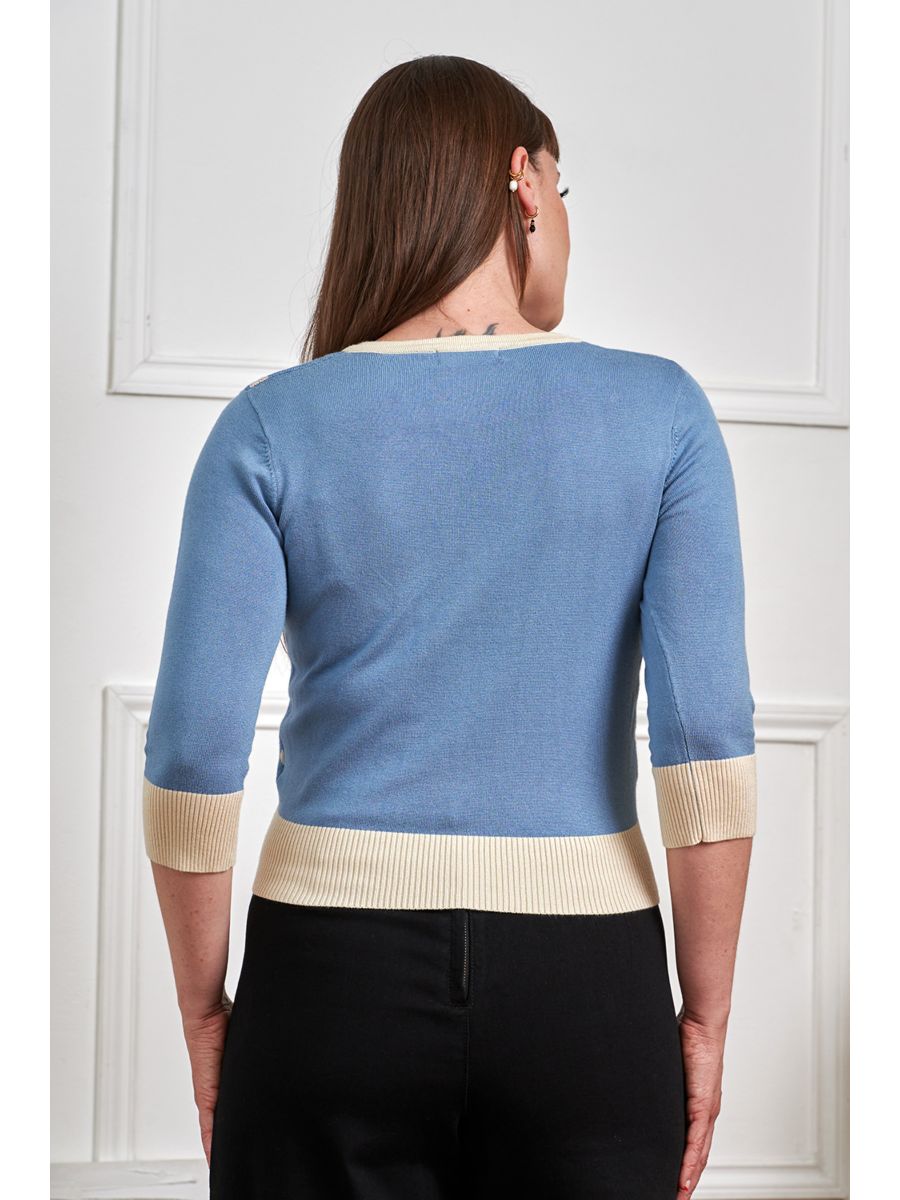 Banned Rockabilly Ruby Spade Knitted Cardigan-Teal Blue