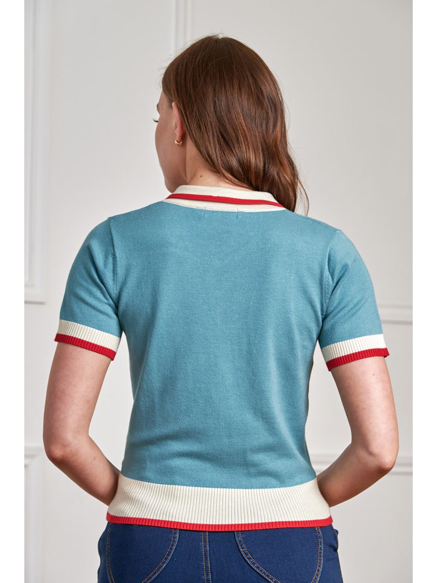 Banned Rockabilly Lily Rose Embroidered Knitted Jumper-Blue