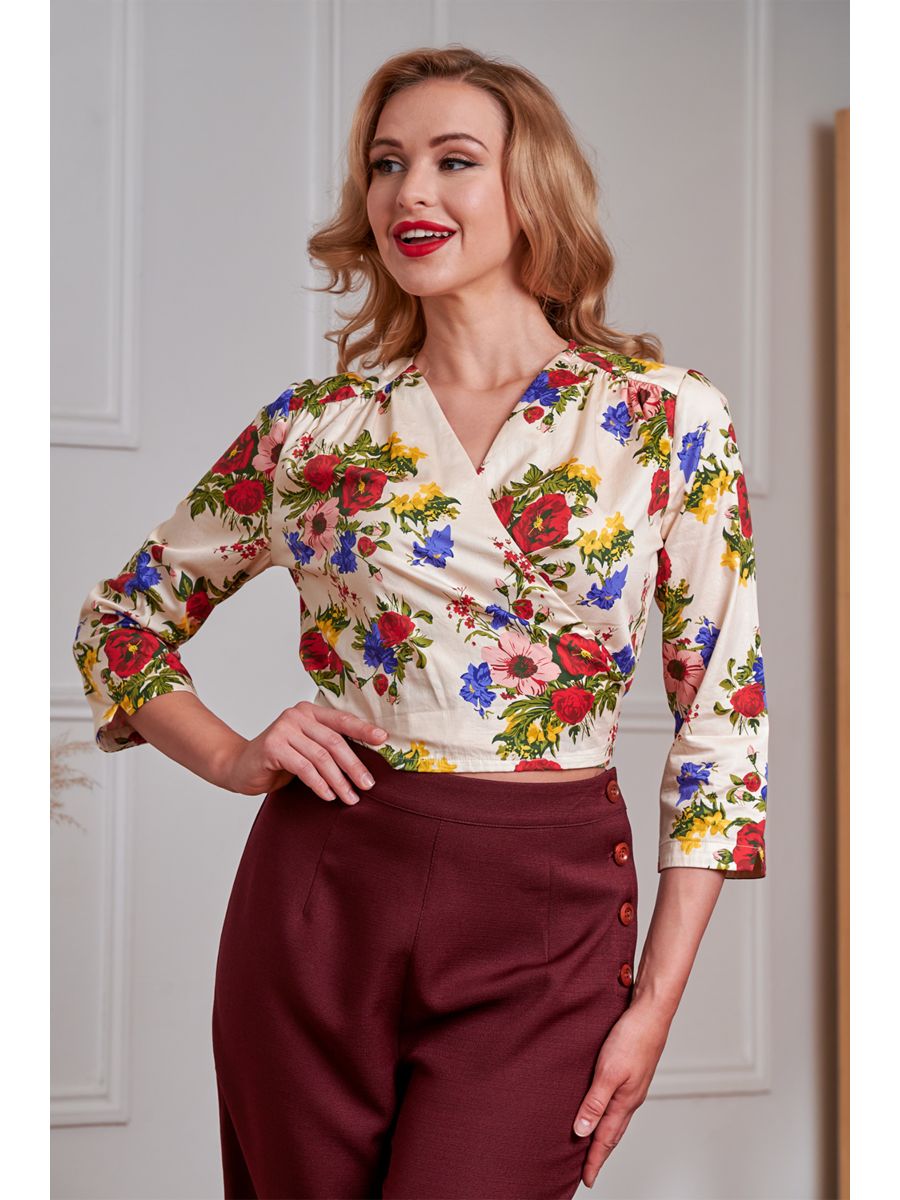 Banned Retro 40s Gracie 40s Floral Serenade Blouse-Cream