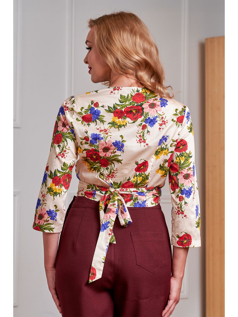 Banned Retro 40s Gracie 40s Floral Serenade Blouse-Cream