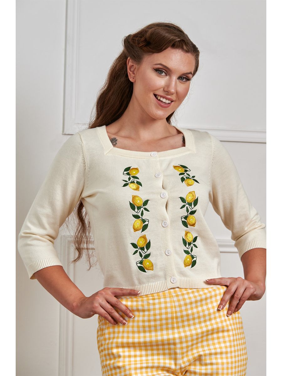 Banned Retro 50s Marla Lemon Cardigan-Ivory