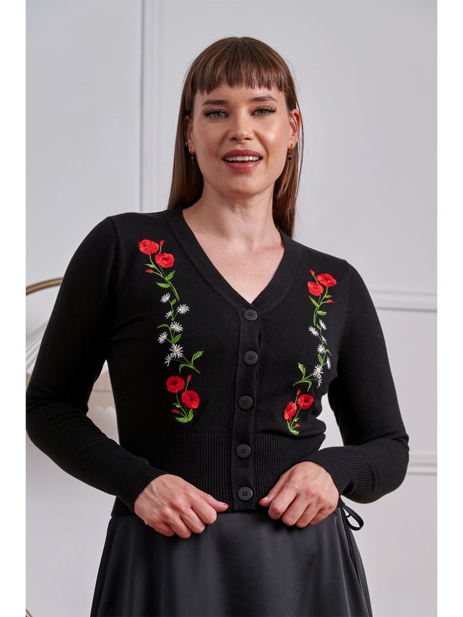 Banned 50s Nara Froses And Daisies Cardigan-Black