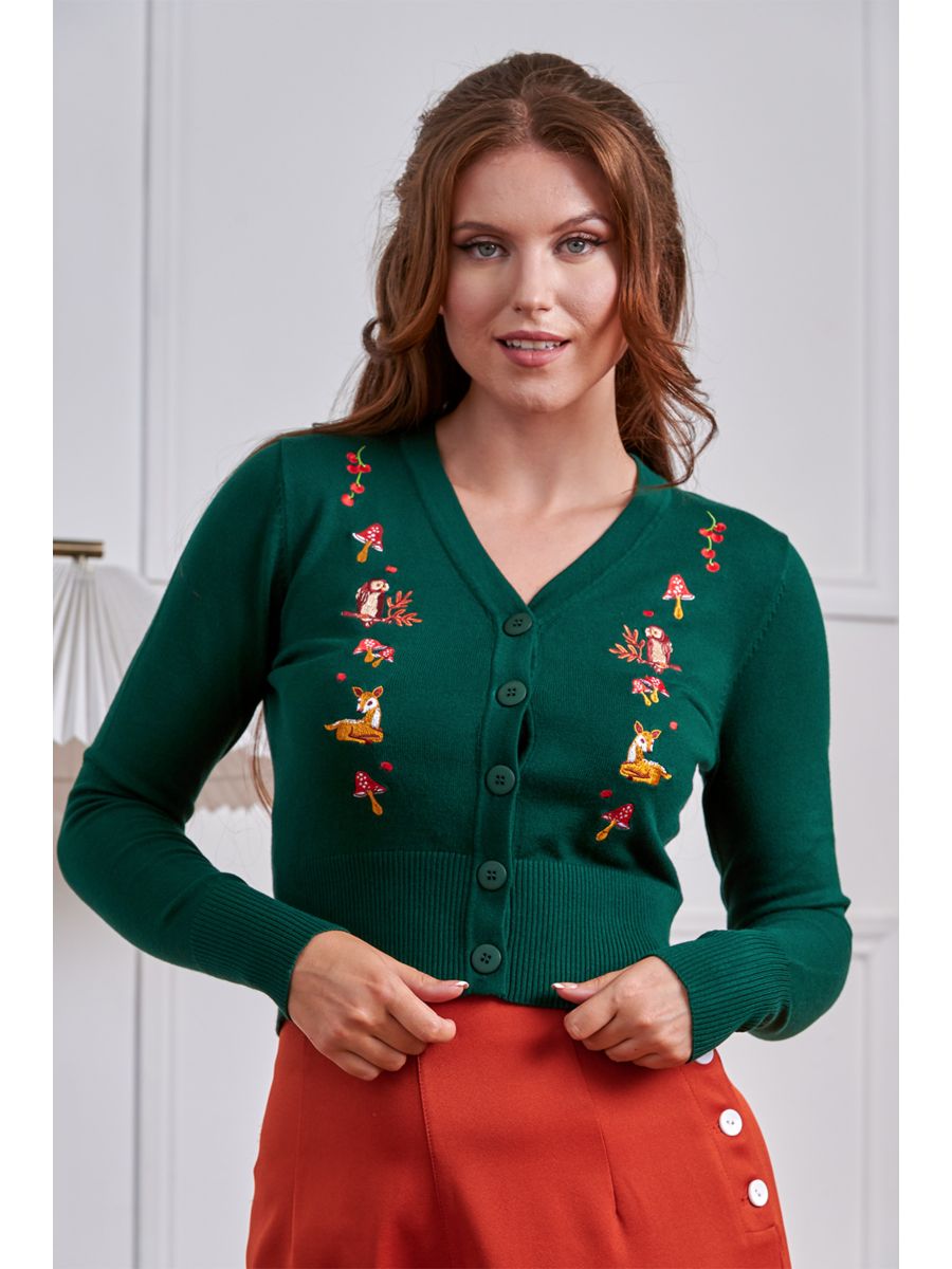 Banned 50s Nara Forest Friend Cardigan-Green