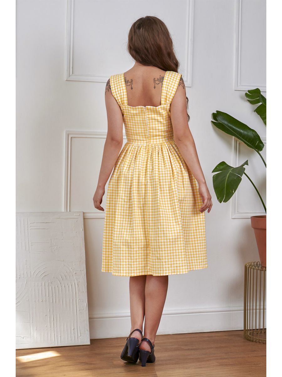 Banned Retro 50s Eliza Gingham Swing Dress-Yellow