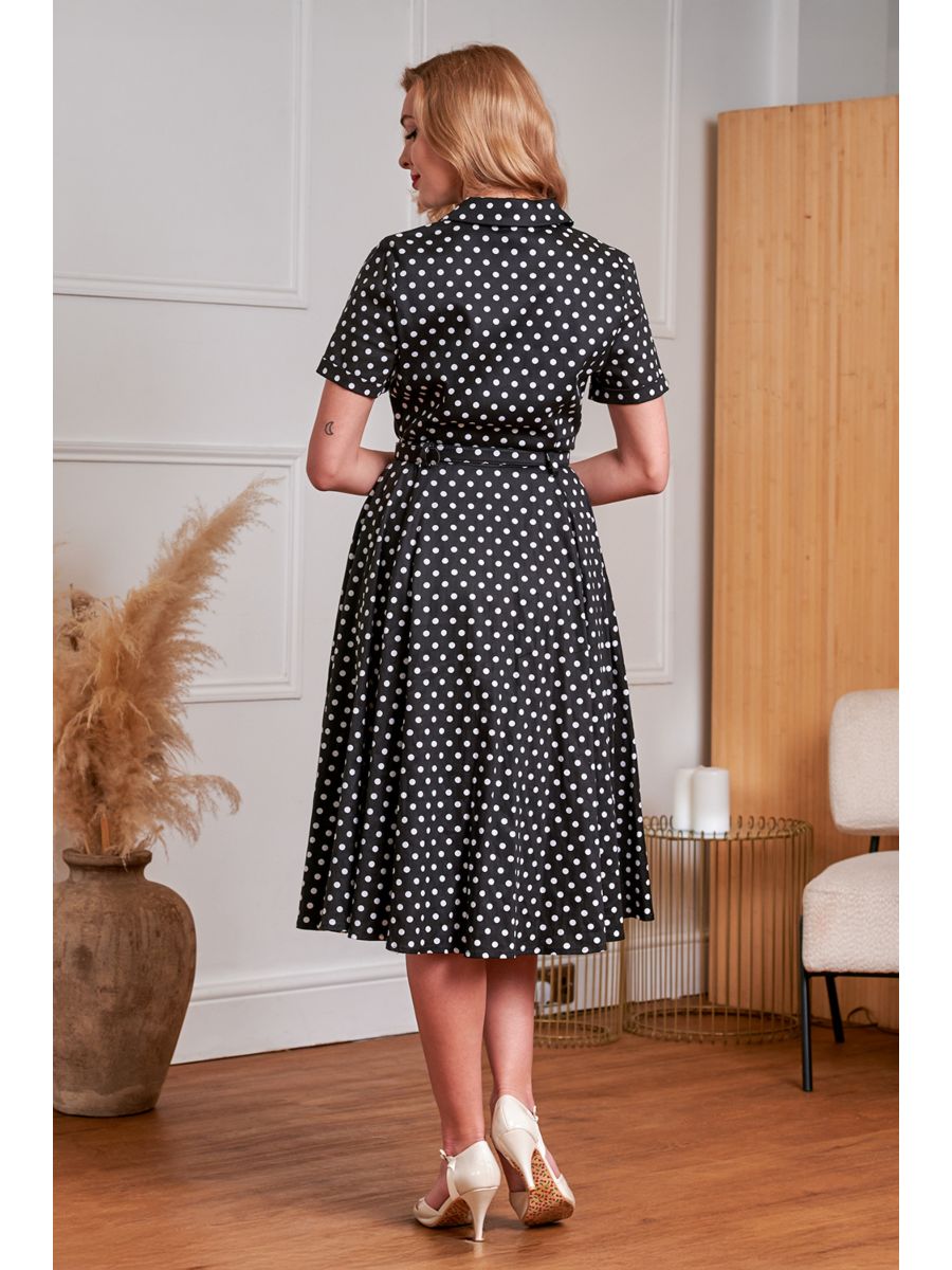 Banned Retro 50s Bella Polka Dot Swing Full Circle Dress-Black